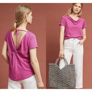 Anthropologie Maeve Magenta Horizon Twist Back Linen Top XL Casual Boho Coquette